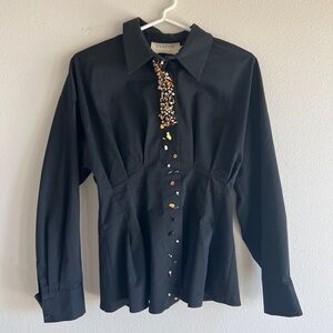 Anthropologie Black Beaded Button-Up Shirt